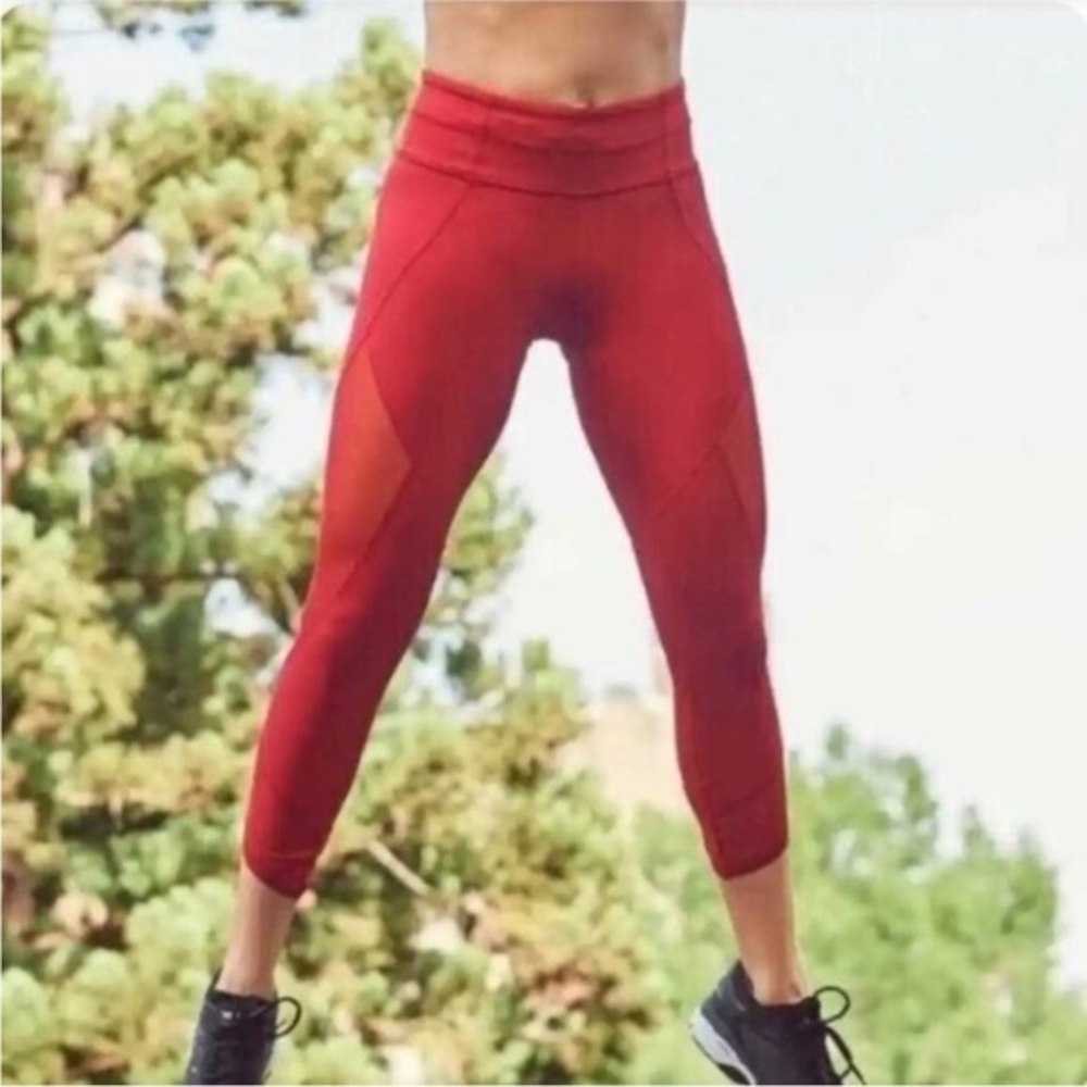 Athleta Aura Sonar Red Cropped Mesh Leggings